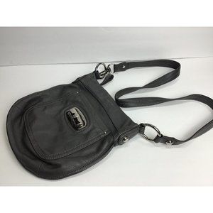 B. Makowsky- Dark Gray Leather Crossbody, Silver Hardware